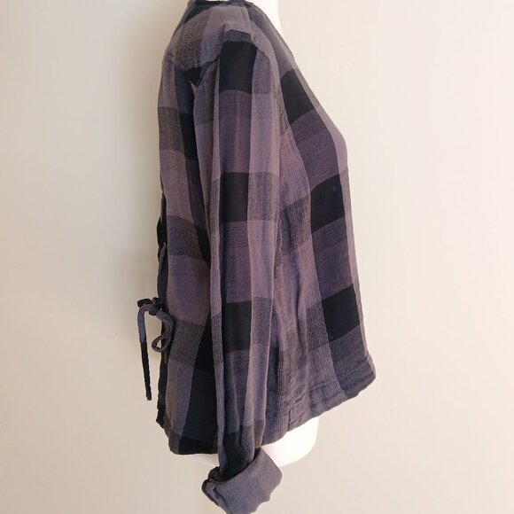 Anthropologie Cloth & Stone Buffalo Plaid Tie Back  Cotton Blend Top Size Small - Picture 3 of 5